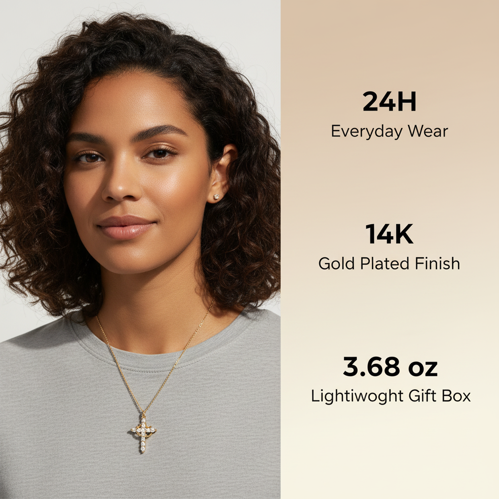 Novelle's Upgraded Crown Cross Necklace for Women, 14K Gold Plated Crown Cross Pendant Necklace, Non-Tarnish Faith Jewelry for Women, Christian Religious Gifts