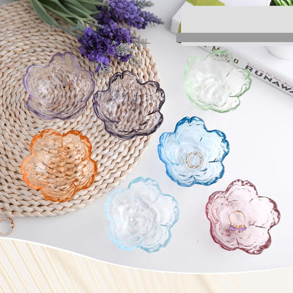 Purple Glass Ring Holder Dish, Cherry Blossom Decor Jewelry Trinket Tray, Rings Earrings Keys Storage Organizer Bowl